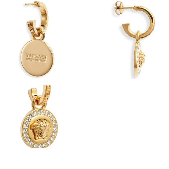 VERSACE Gold tone Greca Medusa Drop Earrings with Crystals - Picture 7 of 15